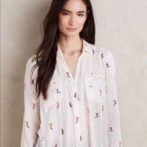 Anthropologie MAEVE Winter Ski Scene Colloquial Buttondown